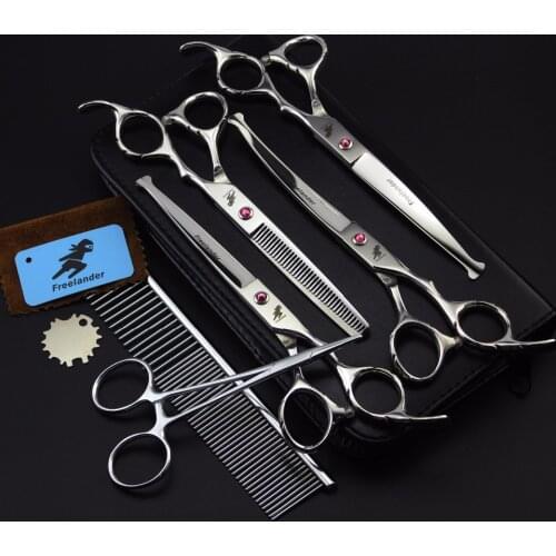 7inch Safety Round Tip Straight&ampCurved&ampDense Thinning Scissors Set with Case Professional Pet Groomer Dog Cat Hair Clipper
