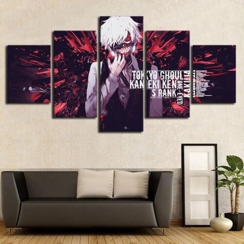Wall Art Painting 5 Panel Tokyo Ghoul Kaneki Ken Modular Canvas Prints Posters Living Room Home Decoration Anime Pictures