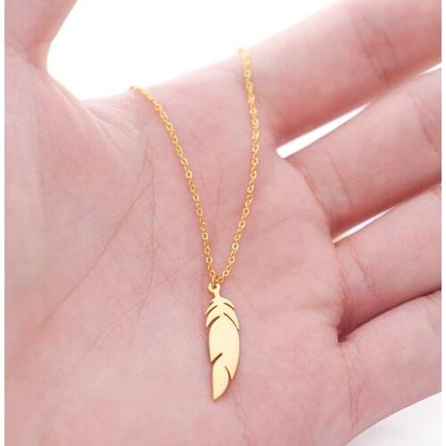 Girl Choker Necklaces Stainless Steel Vintage Gothic Feather Pendants Necklace Silver/Gold/Rose Gold Jewelry