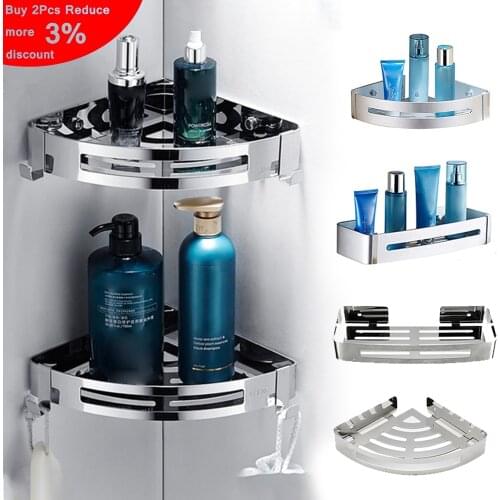 Bathroom Shelf Shower Stainless Steel Kitchen Organizer Sucker Wall Mounted Corner Shelf Kitchen Organizer No Punch with Hook