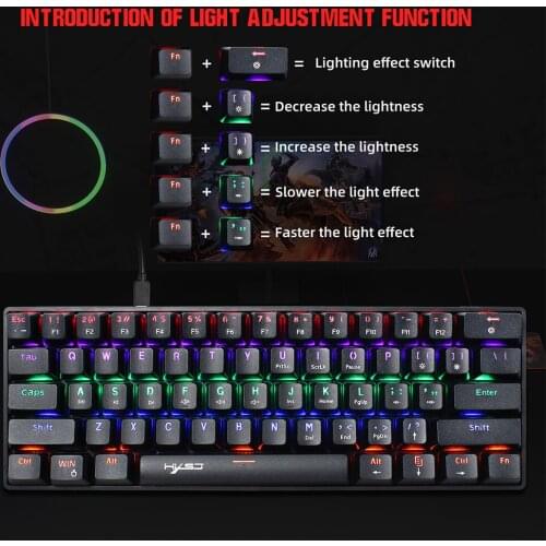 HXSJ V900 Wired 61-key Compact Mechanical Keyboard RGB Backlit Keyboard N-key Rollover Blue Switch Double Shot Keycaps, Black