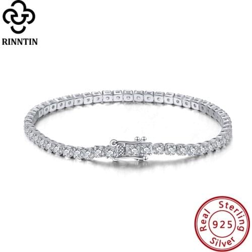 Rinntin 925 Sterling Silver Tennis Bracelet Women with Luxury Cubic Zirconia Bling Women Bangles Jewelry Party Wedding Gift SB94