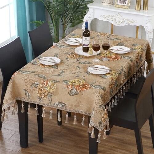 Luxury Table Cover European Tassel Table Cloth Rectangular Tablecloths for Party Wedding Hotel Floral Dining Table Covers Golden