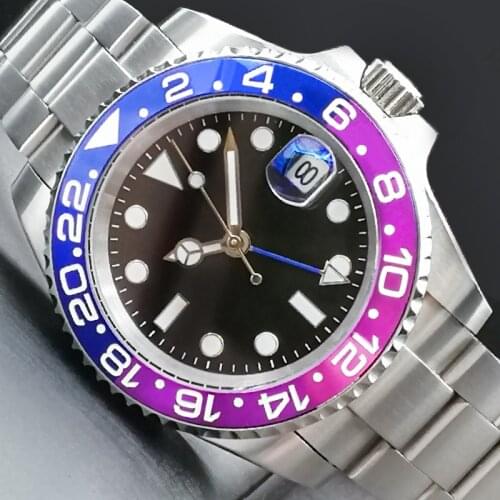 40mm luxury mens GMT automatic mechanical watch ceramic ring sliding lock watch with sapphire 100m waterproof watch