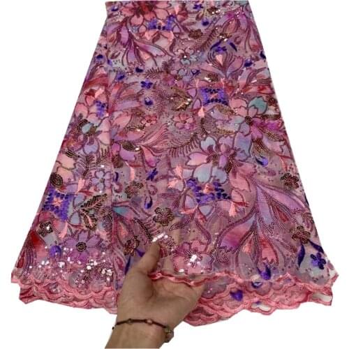Luxury Sequence Lace Fabric African Nigerian Net Lace with Sequins French Tulle Mesh Lace for Women Sequin Fabric Lace JY-200