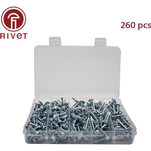 260Pcs/Set Drilling Tail Screw Phillips Flat Head Self Tapping Screws Carbon Steel Galvanized Drilling Tail Screws M4.2