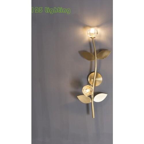 Crystal Flowers LED Wall Lights Copper Living Room Aisle Bedside Wall Sconce Romantic Decoration Light Fixtures G9 Home Deco