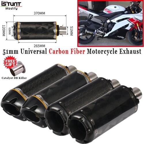 51mm Universal Motorcycle Two Brothers Exhaust Pipe Modified escape CNC Carbon Fiber With catalyst Exhaust for R6 ninja400 Z900