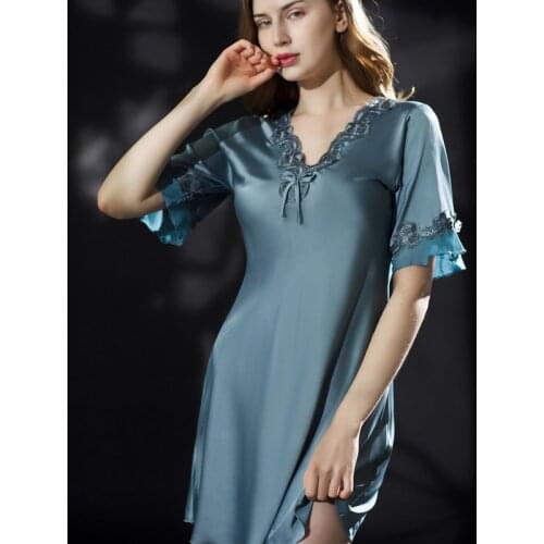 Female Satin Nightgown 2021 Summer Women Night DresSilk Satin Sleepwear pyjamas Sexy Nightwear V Neck Night Dress M-XXL