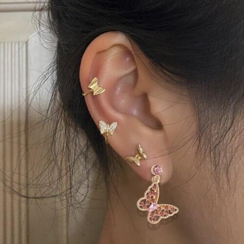 Women Street Shot Burst Earrings Simple Butterfly Ear Clips 4 Pieces Set Fashion Accessories Party Earrings Set