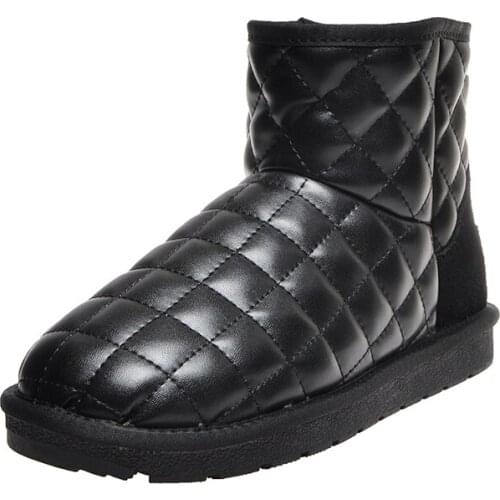 Woman Brand Snow Boots 2020 Winter Fashion Girls Waterproof Plaid Rhombus Shoes Plus Size Female Ankle Boot Flat Botas Feminina