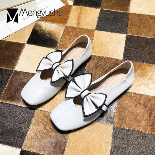 2021 Bow-Knot moccasins femme mary jane loafers sneaker shoes women square toe soft soled ballerina real cow leather flats woman
