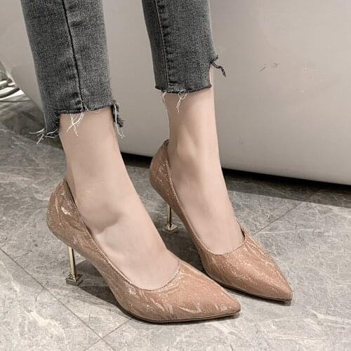 New Womens High Heels Spring And Autumn Fashion PU Starry Sky Designer Models Banquet High Quality Elegant Womens Shoes W27-42