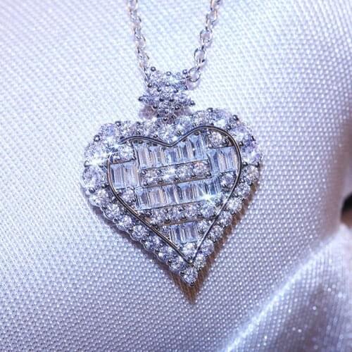 Exquisite Silver Color Full Mosaic Zircon Zircon Stone Endless Love Heart Pendant Necklace for Women Gift 45cm Chain