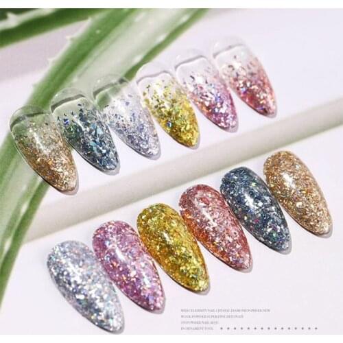 Gold Silver Nail Art Glitter Foil Paillette Chip Flake Tips Polish Gel UV Design