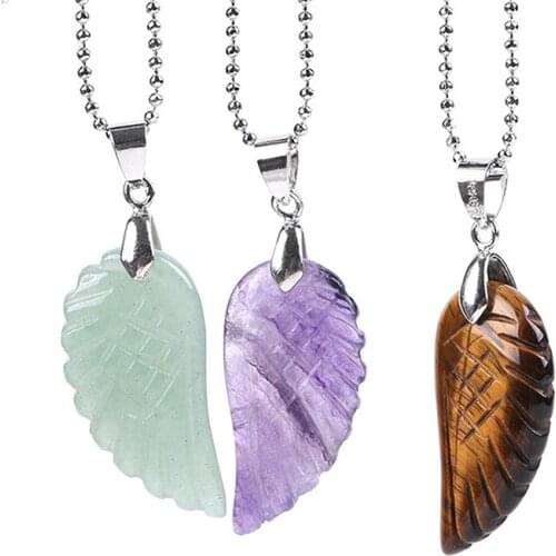 Angel Wing Necklaces & Pendants Aventurine Jewelry Gem Stone Rock Crystal Natural 1 PC Purple Pink Lapis Lazuli Opal Green Metal