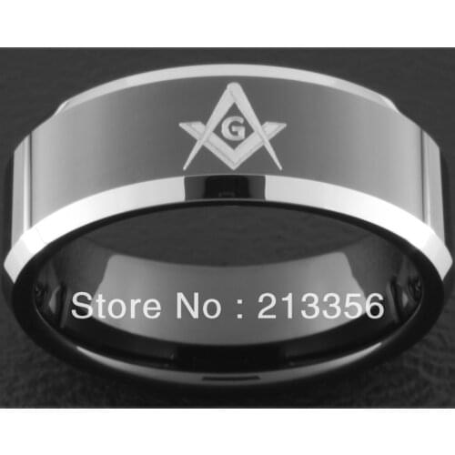 Free Shipping !Cheap Price Promotion Sales! USA Hot Selling Mens 8MM BLACK TUNGSTEN FREEMASON MASONIC RING NICE WEDDING BAND