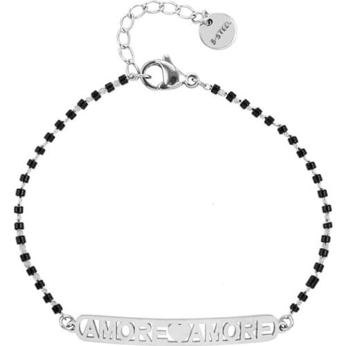 Amore Letter Stainless Bracelet Black Crystal Beads Chain Bracelet For Women Beads Bracelet For Women 2020 Jewelry New Gifts