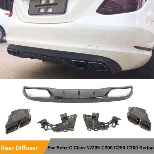 PP Car Rear Bumper Diffuser For Mercedes Benz C Class W205 C200 C250 Sedan 4D 2015-2017 Non for Sport/C63 AMG Rear Diffuser Tips