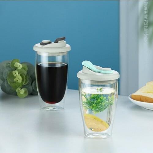 Double-layer glass cup with anti-scalding mouth cup lid high borosilicate water cup large capacity multi-purpose tea cup