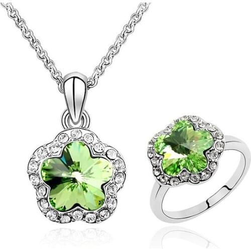 Elegant Luxury Crystals from Swarovski Jewelry Set Fashion Flower Austrian Crystal Necklace Ring Bohemia Women Jewelry Sets