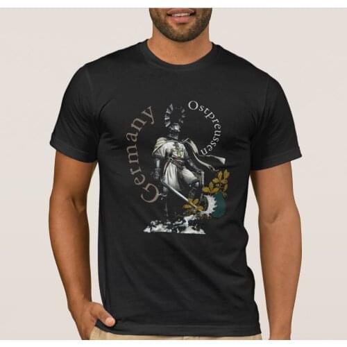 Prussian Oak Leaves Moose Antler Ostpreussen Text Design East Prussia Teutonic Knight T-Shirt. Cotton Short Sleeve Mens T Shirt