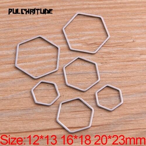 PULCHRITUDE 20Pcs 3 Size Polygon Charm Stainless Steel Pendant Open Bezels Pressed Resin Frame Mold Bezel DIY Jewelry Making