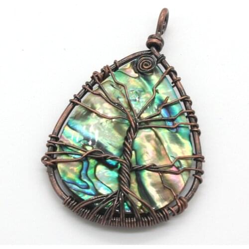 Trendy-beads Unique Design Copper Natural Abalone Shell Water Drop Wire Wrap Modern Pendants Tree Life Jewelry