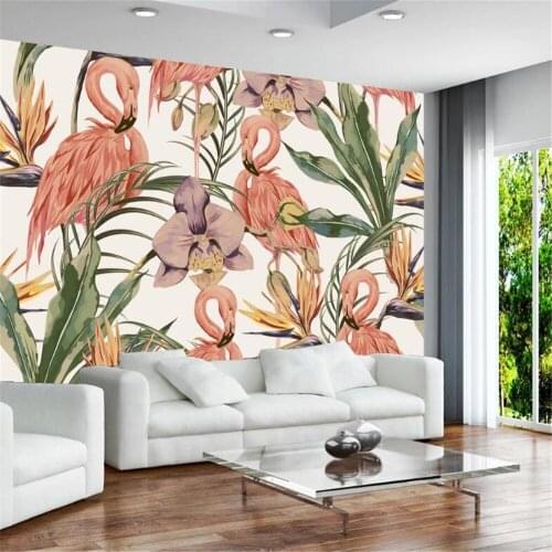 Milofi wallpaper wall covering modern minimalist hand-painted tropical rain forest flamingo idyllic mural background wall painti