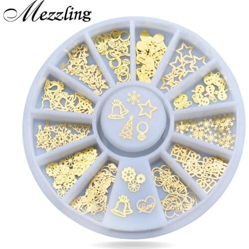 New 3d Gold Metal Nail Art Sticker Decoration Wheel Christmas Mix Designs Tiny Slice DIY Manicure Nail Accessories