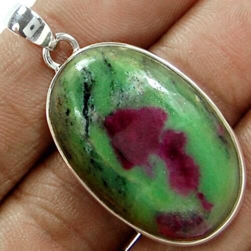 Hand made Genuine Ruby Zosite Pendant, 100% 925 Sterling Silver, 46mm , 14.5g, KP0107