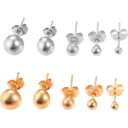 Wholesale 20pcs/lot Stainless Steel Round Ball Stud Earring for Women 3-8mm Bead Golden Ball Ear Stud Earring Jewelry