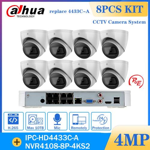 Dahua 4K 8CH POE IP Camera Security Kit IPC-HDW4631C-A Buit-in MIC NVR4108-8P-4KS2 CCTV Video Recorder Surveillance System