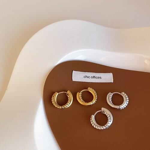 SRCOI Vintage Distressed Mini Twisted Cross Geometric Metal Earrings Simple Temperament Small Hoop Earring Women Party Jewelry