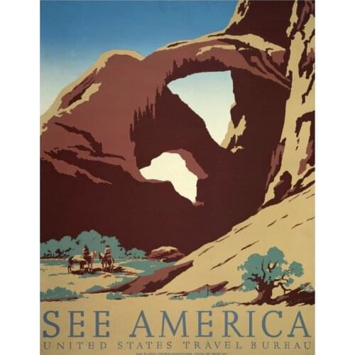 SEE AMERICA UNITED STATES TRAVEL BUREAU Vintage Retro Kraft Decorative Poster DIY Wall Canvas Sticker Home Bar Posters Decor Gif