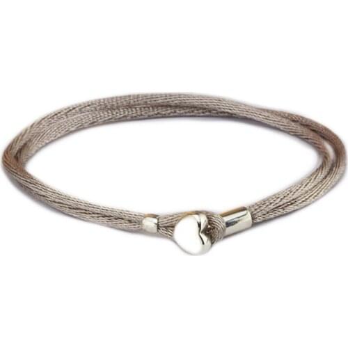 Fandola Grey Green Fabric Cord Bracelet 925 Sterling Silver Charm Bracelets for Women Original Jewelry pulseras mujer