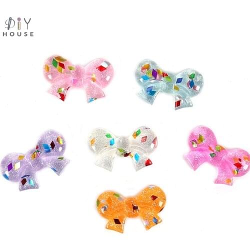 10/20/30Pcs Glitter Bowknots Flat Back Planar Resin Flake Color DIY Craft Supplies Hair Accessories Phone Shell Decor Material