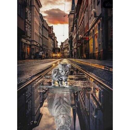 3D Diamond Embroidery Reflection cat tiger picture of Rhinestones Mosaic 5D DIY Diamond Painting Full square /Round Decor FG1180