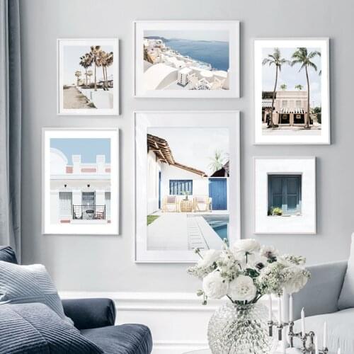 5D Diamond Painting Modern Palm Tree Travel Blue White Landscape Full Square Diamond Embroidery Mosaic Pictures Home Decoration