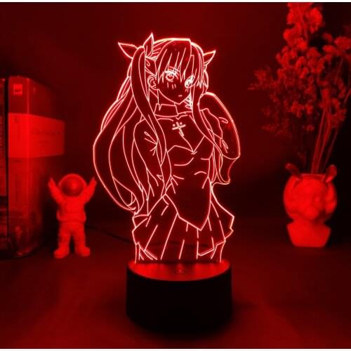 3D Illusion Lamp Anime Fate Stay Night Rin Tohsaka Figurine Silhouettes Upward Lighting Acrylic LED Light Color Changing Manga