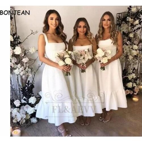 2021 White Bridesmaid Dresses Spaghetti Straps South African Lace Up Back Black Girls Bridesmaid Dress