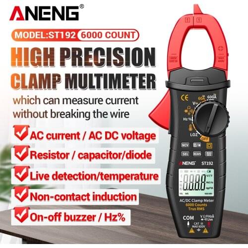 Aneng ST1926000 Counting TRMS Digital Clamp Meter Multimeter 60A/600A Ammeter AC/DC Voltage Capacitance Temperature Tester