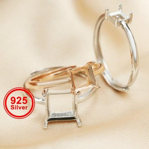 3-8MM Square Prong Ring Settings Blank Rose Gold Plated Solid 925 Sterling Silver DIY Bezel Tray for Gemstone 1294200