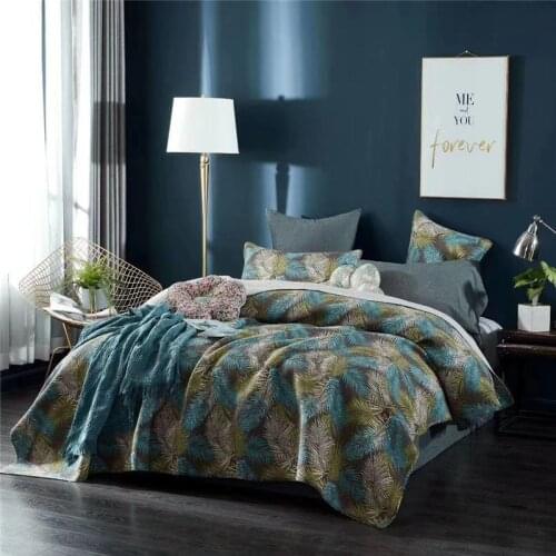 European Gorgeous Floral leaves Pattern Reversible Coverlet Set Cotton Bedspread Quilt Sets with 2 Pillow Shams All Season