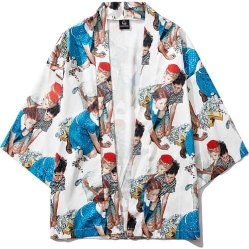 Japanese Print Kimono Haori Yukata Cosplay Women/Men Fashion Summer Casual Short Sleeve Streetwear Jackets Clothes
