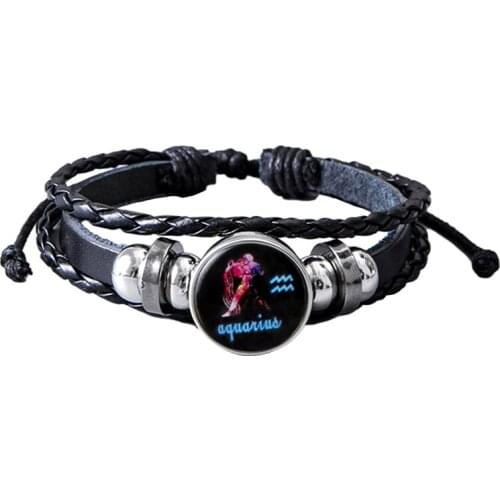 12 Constellation Zodiac Sign Leather Bracelet Charm Woven Bracelets for Men Women Fashion Jewelry Accessories Gifts Dropshipping