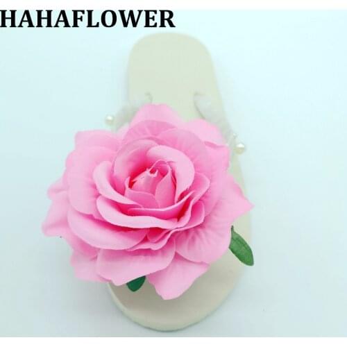 HAHAFLOWER Summer Soft girl Slippers pink rose flower Beach shoes Flip Flops women Shoes free shipping