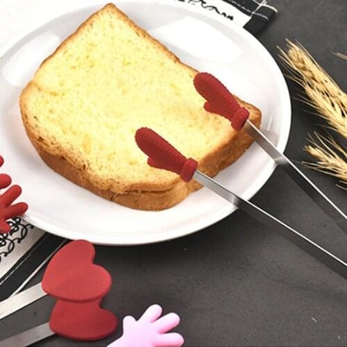 Small Palm Silicone Food Tongs Stainless Steel Snack Food Tongs Tools Silicone Nonslip Mini Tongs Handles Ice Cube Clip Tools