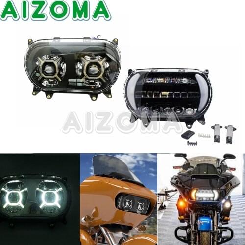 Motorcycle Dual LED Headlight 12V Turn Signal Daylight Running Light DRL Projector Head Lamp For Harley Road Glide 2015-2020