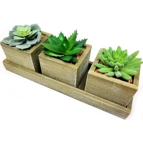 Set of 3 Assorted Artificial Fake Plant Succulents with Wooden Tray, Mini Fake Succulent Potted Plant Arrangements 1 PCS